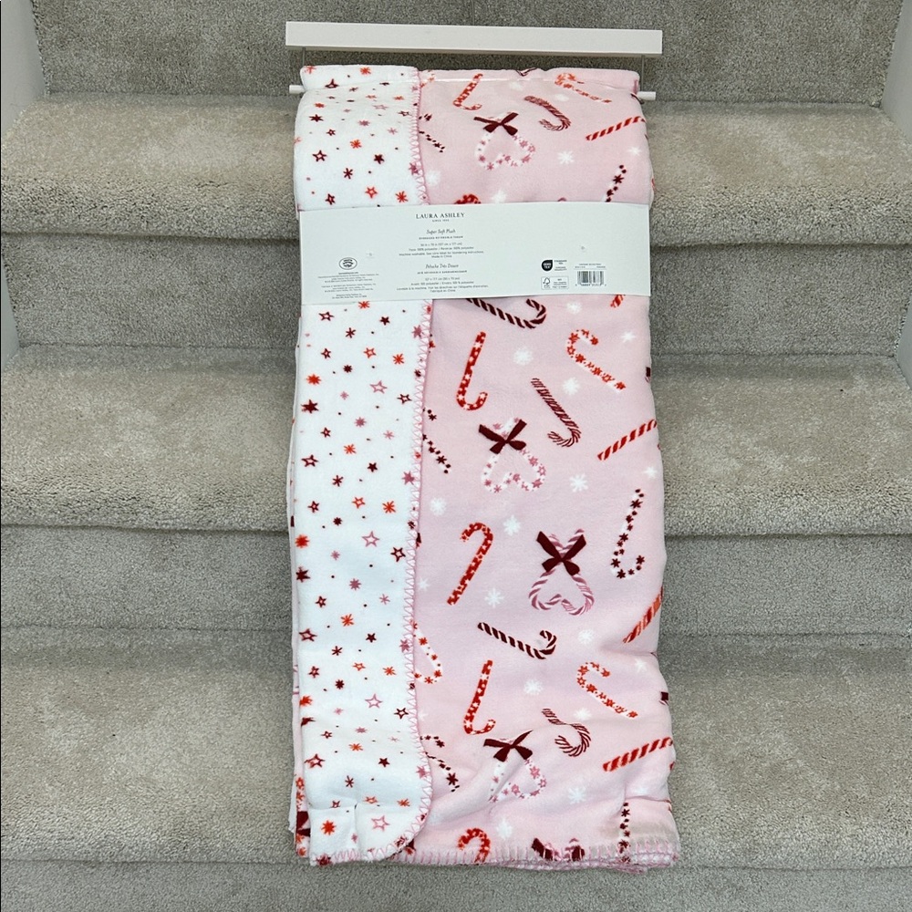 Pink and White Candy Cane blanket - Laura Ashley